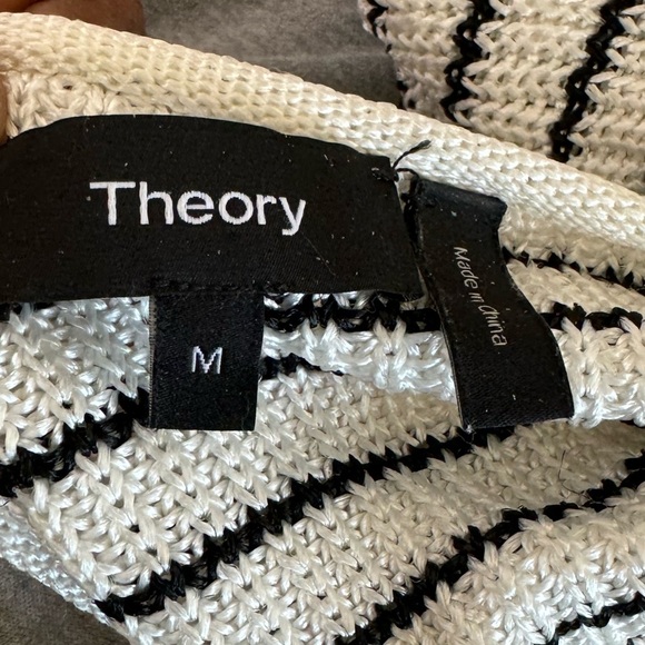 Theory Womens Black-Ivory Striped Boat Neck Pullover Sweater Top Medium - Picture 5 of 5